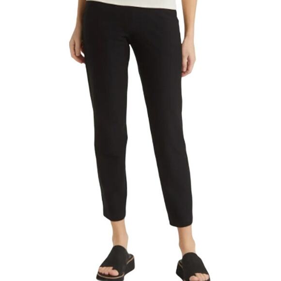 Eileen Fisher Stretch Crepe Slim Ankle Pants High Rise Casual Slit Black Medium - Picture 1 of 6